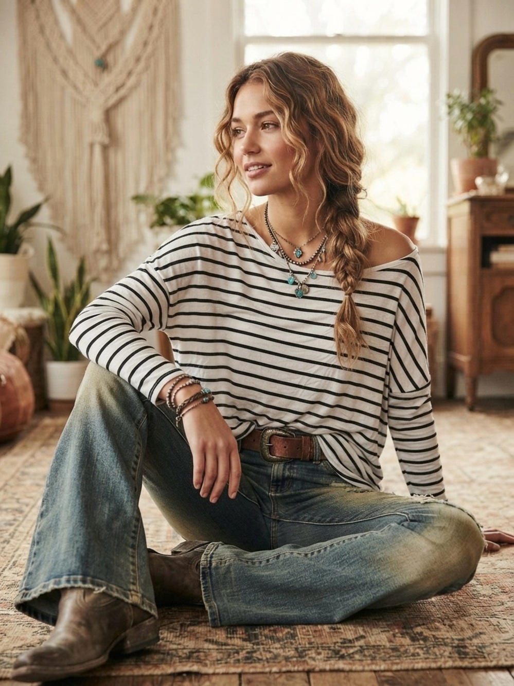 Piko 1988 White & Black Striped Long-Sleeve Top